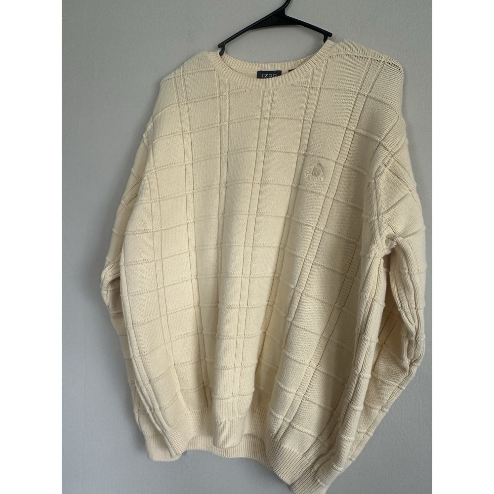 Vintage 90s IZOD 100% Cotton Sweater Knit Casual Pastel Yellow Golf Size Large - Picture 3 of 12